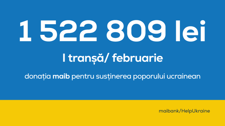 1 522 809 lei donația maib pe contul special deschis de susținere a refugiaților