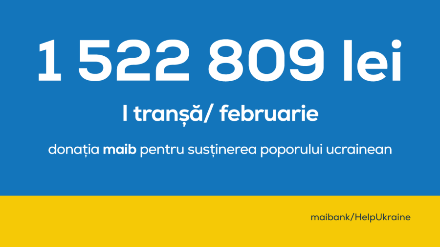 1 522 809 lei donația maib pe contul special deschis de susținere a refugiaților