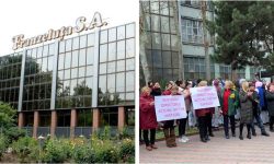 VIDEO „Vrem dreptate”! Zeci de oameni protestează în fața combinatului „Franzeluța”, împotriva noului director