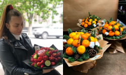 (FOTO) O tânără din Chișinău creează buchete gustoase. Transformă alimentele în cadouri pentru cei dragi